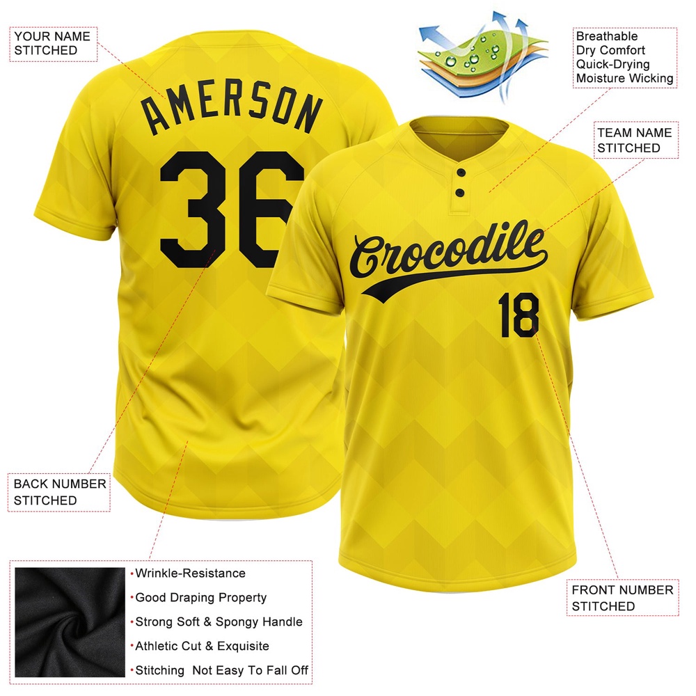 Gold Black 3D Pattern Two Button Unisex Softball Jersey, Custom Team Softball Jersey