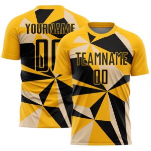 Gold Black Geometric Pattern Sublimation Soccer Uniform…