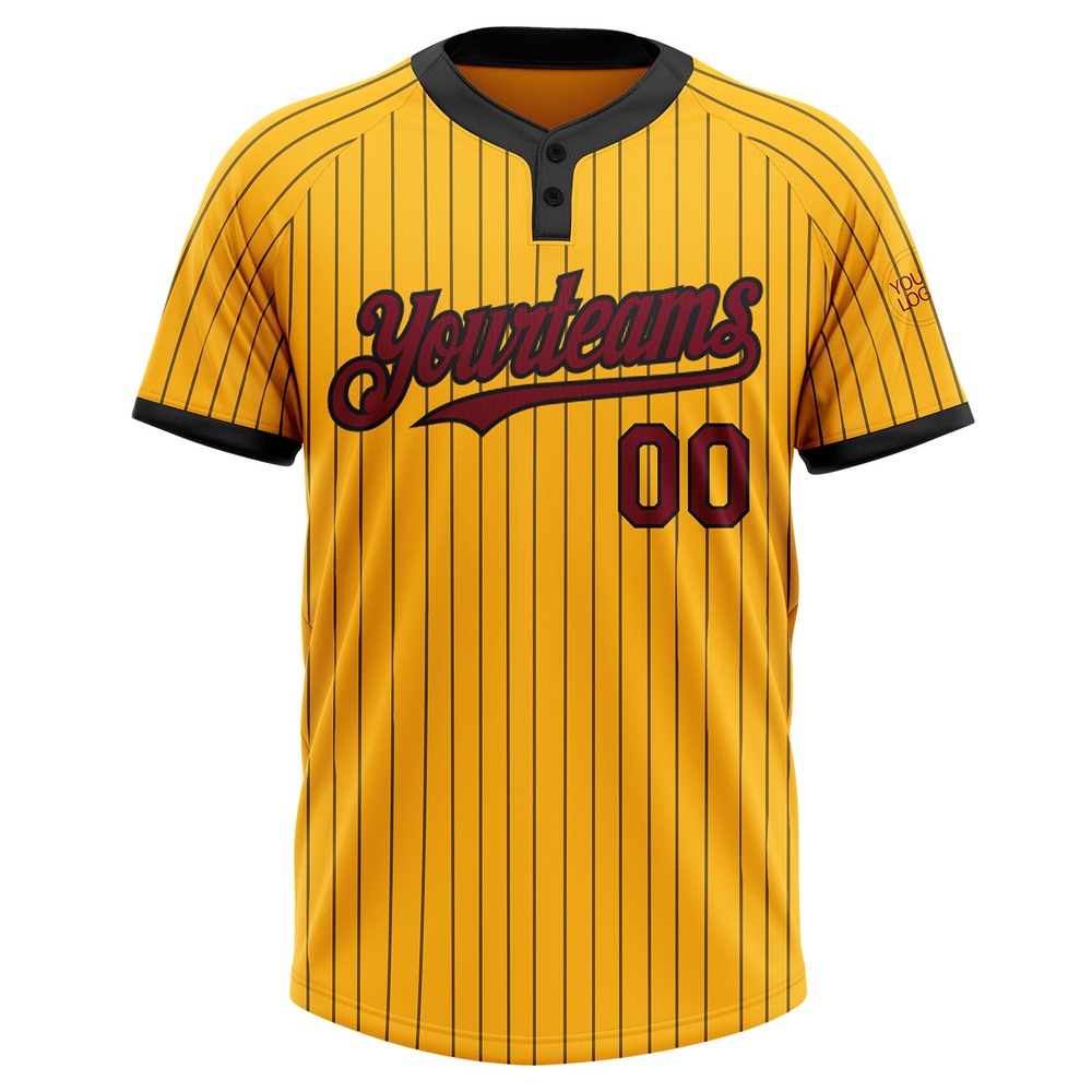 Gold Black Pinstripe Crimson Two Button Unisex Softball Jersey, Custom Team Softball Jersey Gold Black Pinstripe Crimson Two Button Unisex Softball Jersey, Custom Team Softball Jersey