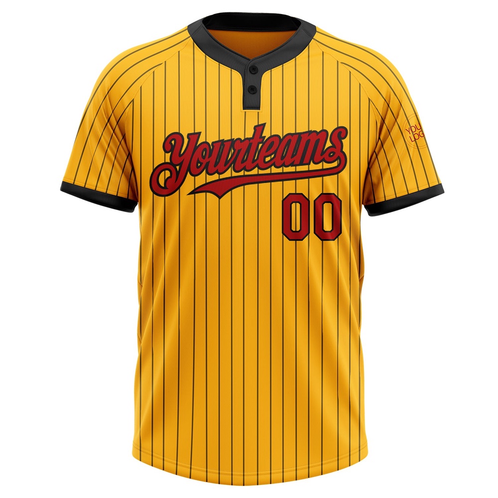 Gold Black Pinstripe Red Two Button Unisex Softball Jersey, Custom Team Softball Jersey Gold Black Pinstripe Red Two Button Unisex Softball Jersey, Custom Team Softball Jersey