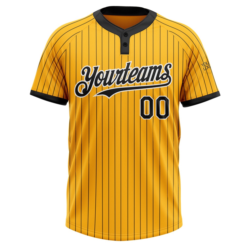 Gold Black Pinstripe White Two Button Unisex Softball Jersey, Custom Team Softball Jersey Gold Black Pinstripe White Two Button Unisex Softball Jersey, Custom Team Softball Jersey