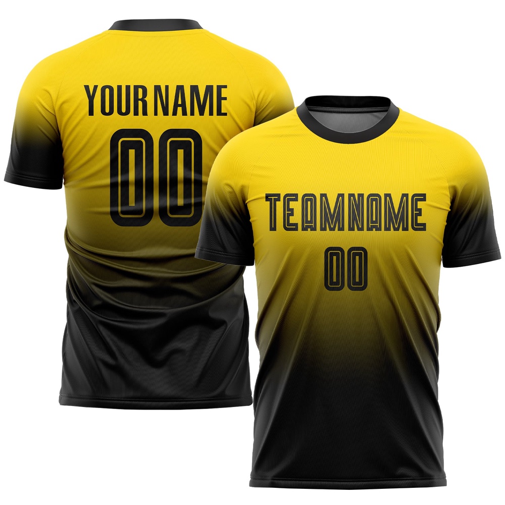 Gold Black Sublimation Fade Fashion Soccer Uniform Jersey, Custom Team Soccer Jersey Shirt Gold Black Sublimation Fade Fashion Soccer Uniform Jersey, Custom Team Soccer Jersey Shirt