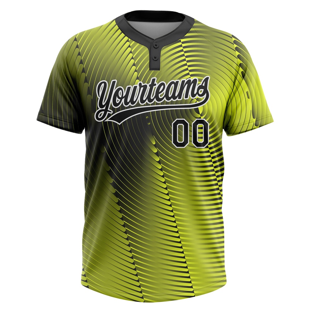Gold Black White 3D Pattern Two Button Unisex Softball Jersey, Custom Team Softball Jersey
