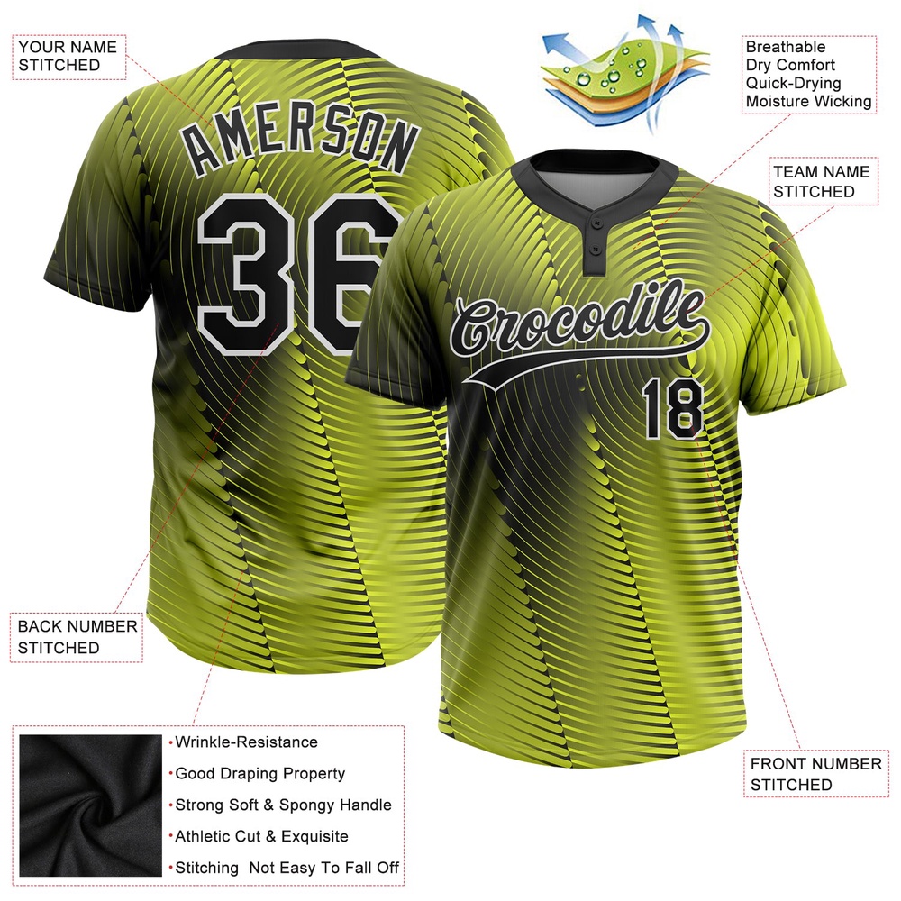 Gold Black White 3D Pattern Two Button Unisex Softball Jersey, Custom Team Softball Jersey