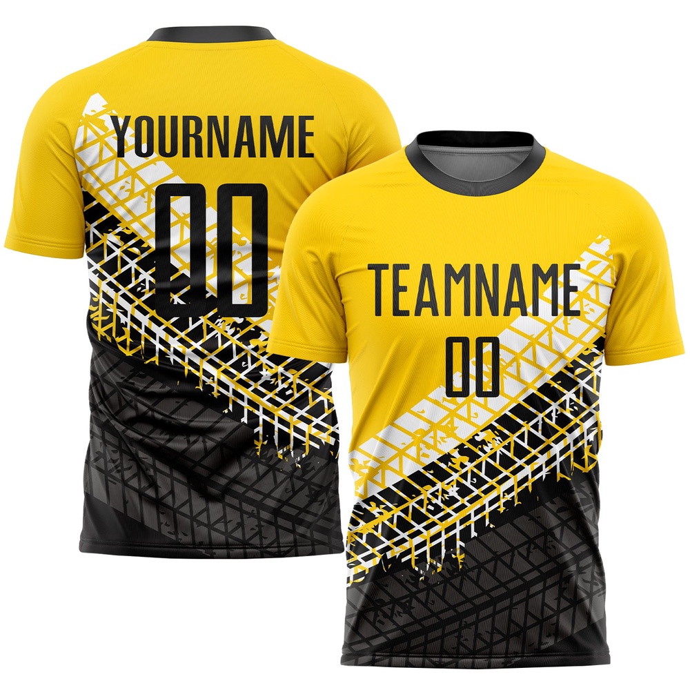 Gold Black White Sublimation Soccer Uniform Jersey, Custom Team Soccer Jersey Shirt