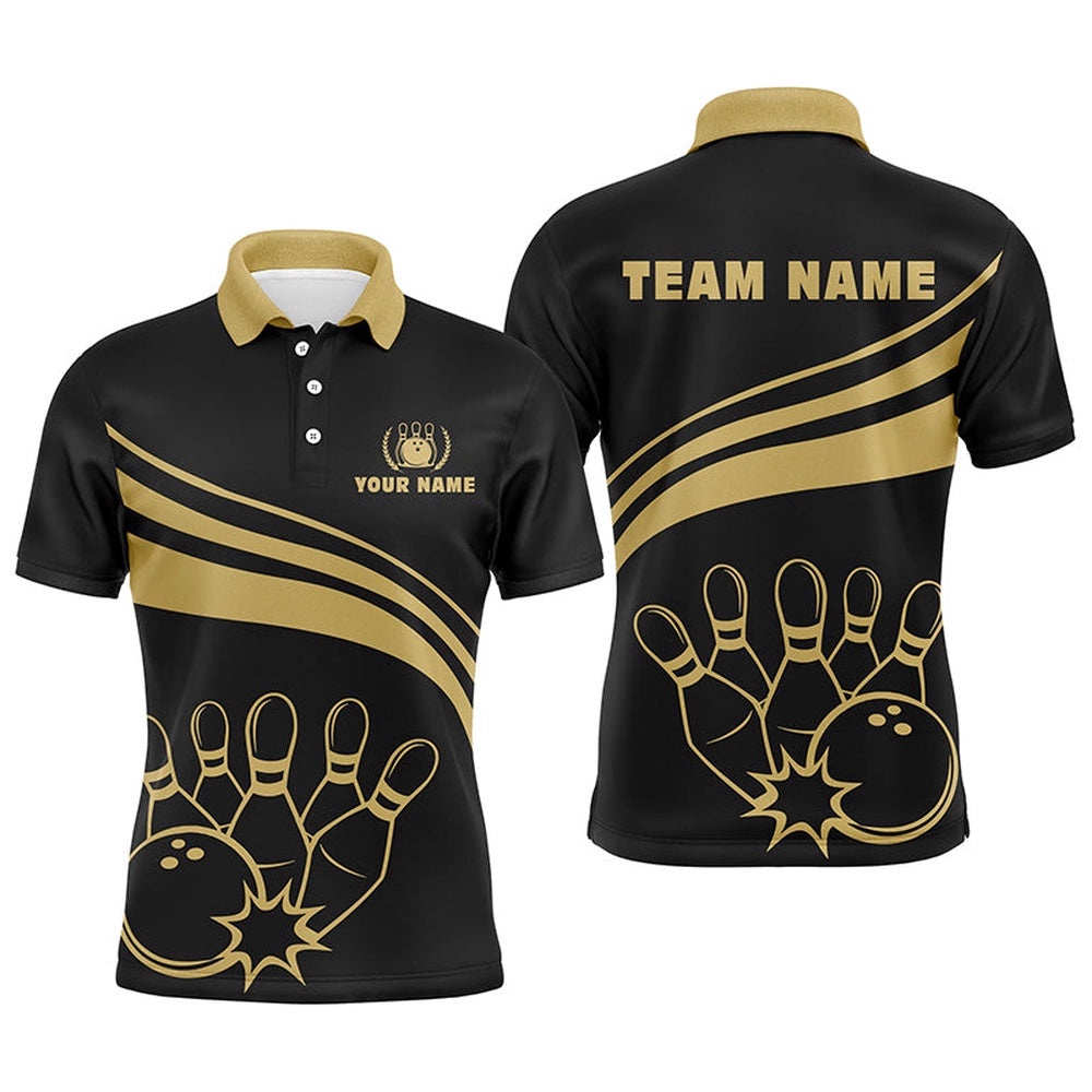 Gold Bowling Polo Shirts For Men, Custom Men’s Bowling Shirt Team Bowl Polo Shirt Black, Personalized Bowling Team Shirt Gold Bowling Polo Shirts For Men, Custom Men’s Bowling Shirt Team Bowl Polo Shirt Black, Personalized Bowling Team Shirt