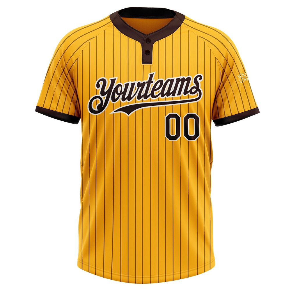 Gold Brown Pinstripe White Two Button Unisex Softball Jersey, Custom Team Softball Jersey Gold Brown Pinstripe White Two Button Unisex Softball Jersey, Custom Team Softball Jersey