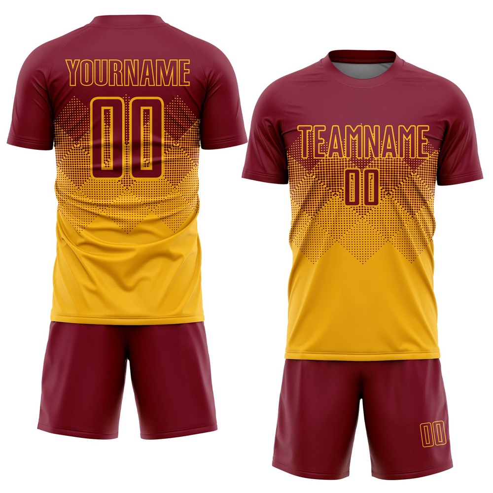 Gold Crimson Sublimation Soccer Uniform Jersey, Custom Team Soccer Jersey Shirt