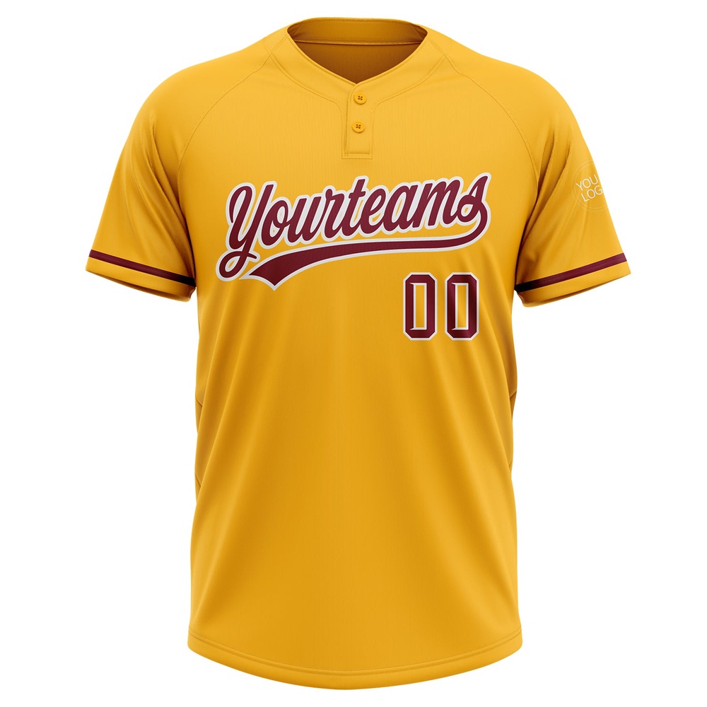 Gold Crimson White Two Button Unisex Softball Jersey, Custom Team Softball Jersey Gold Crimson White Two Button Unisex Softball Jersey, Custom Team Softball Jersey