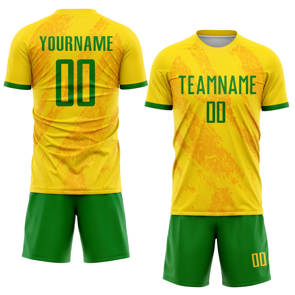 Gold Grass Green Sublimation Soccer Uniform Jersey, Custom Team Soccer Jersey Shirt