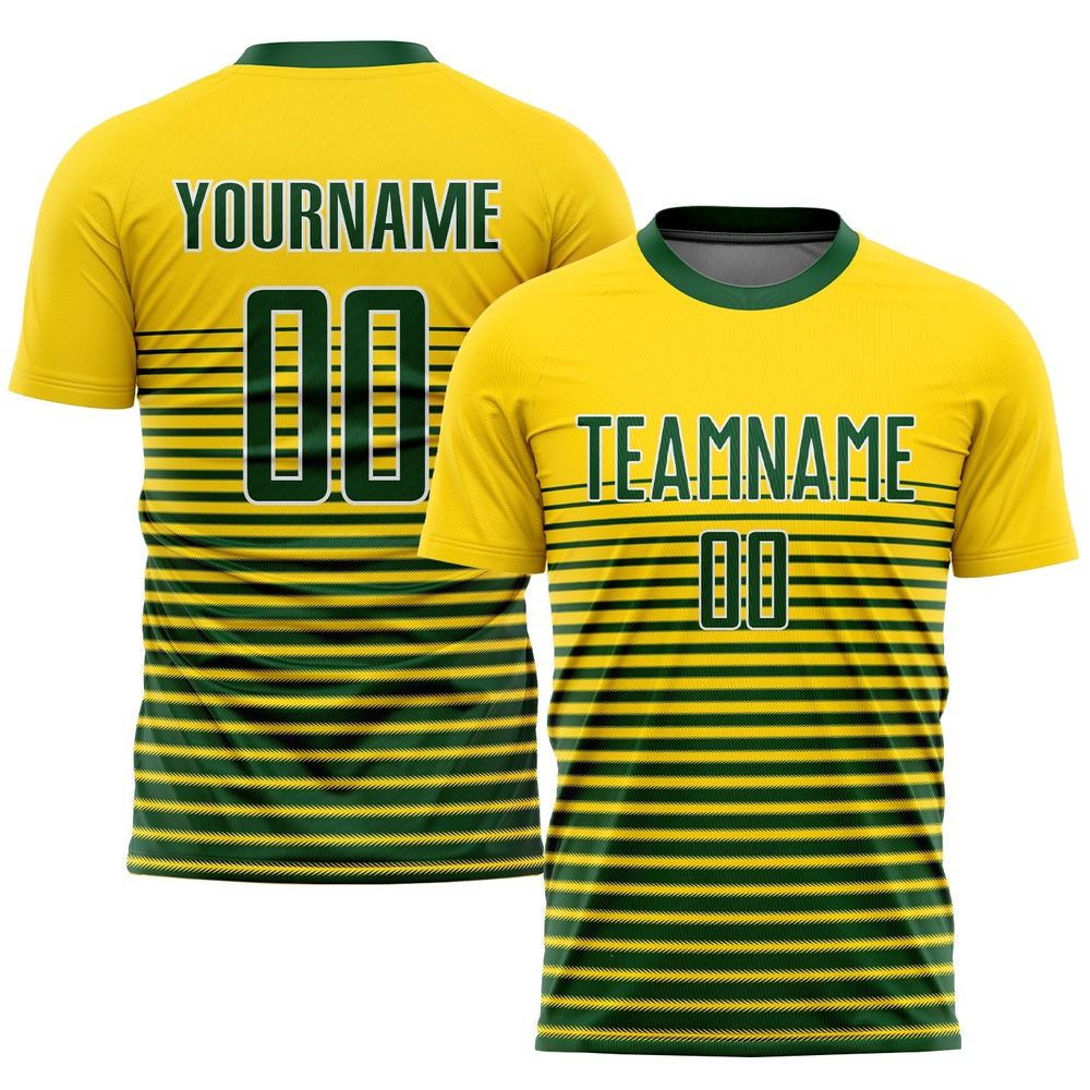 Gold Green White Sublimation Soccer Uniform Jersey, Custom Team Soccer Jersey Shirt Gold Green White Sublimation Soccer Uniform Jersey, Custom Team Soccer Jersey Shirt