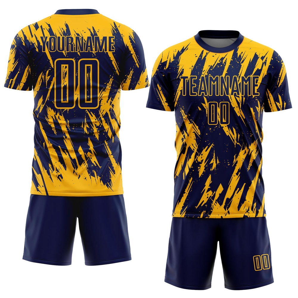 Gold Navy Sublimation Soccer Uniform Jersey, Custom Team Soccer Jersey Shirt Gold Navy Sublimation Soccer Uniform Jersey, Custom Team Soccer Jersey Shirt