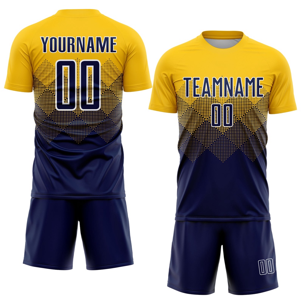 Gold Navy White Sublimation Soccer Uniform Jersey, Custom Team Soccer Jersey Shirt Gold Navy White Sublimation Soccer Uniform Jersey, Custom Team Soccer Jersey Shirt