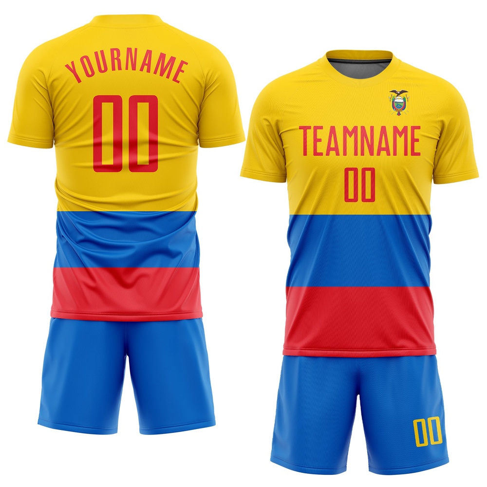 Gold Red Royal Sublimation Ecuador Flag Soccer Uniform Jersey, Custom Team Soccer Jersey Shirt