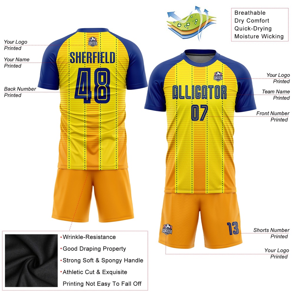 Gold Royal Orange Sublimation Soccer Uniform Jersey, Custom Team Soccer Jersey Shirt