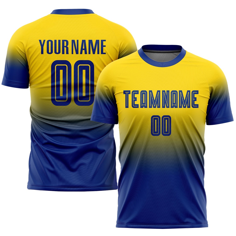 Gold Royal Sublimation Fade Fashion Soccer Uniform Jersey, Custom Team Soccer Jersey Shirt