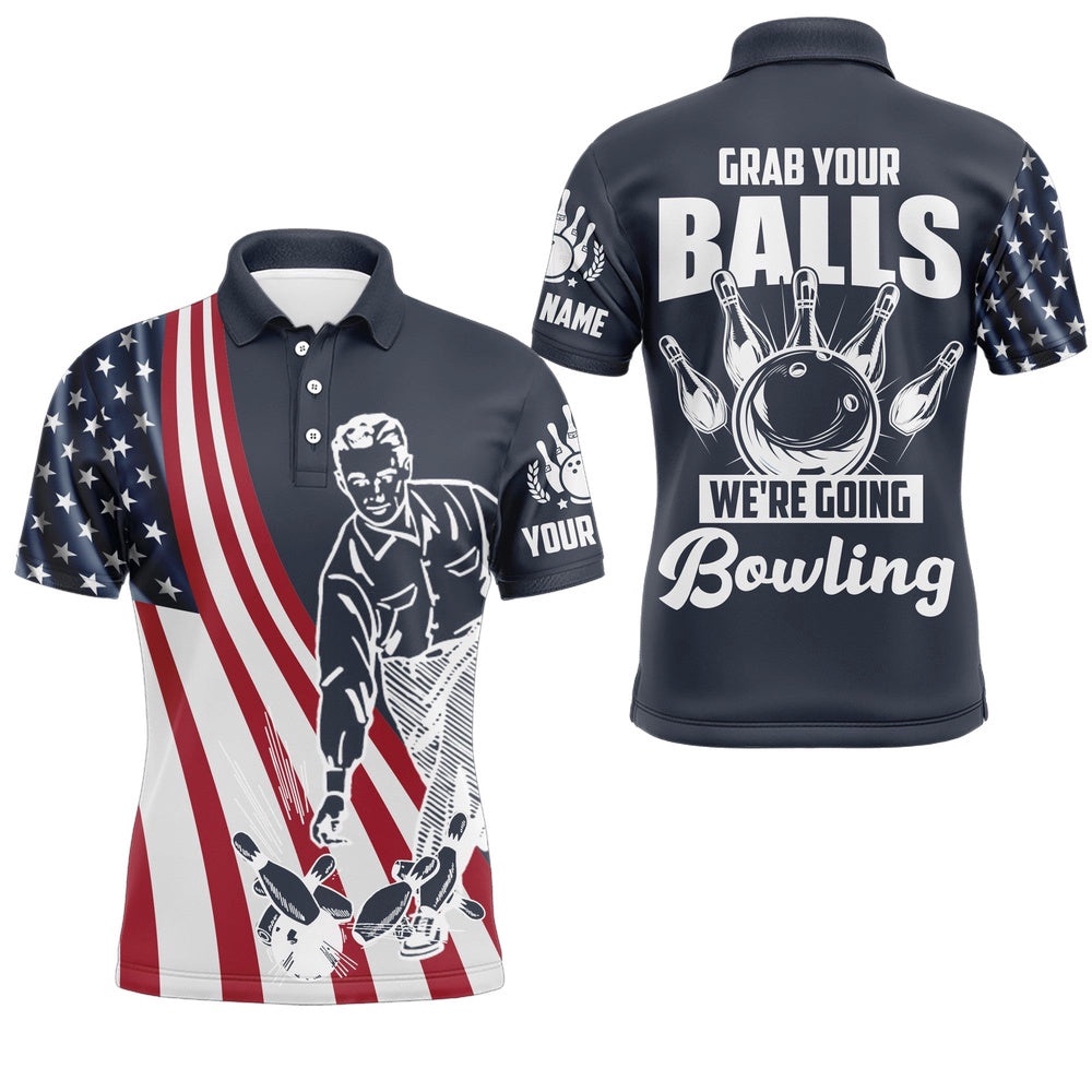 Grab Your Balls We’Re Going Bowling Shirt Custom Bowling Polo Shirt For Men American Flag Bowling Shirt, Personalized Bowling Team Shirt Grab Your Balls We’Re Going Bowling Shirt Custom Bowling Polo Shirt For Men American Flag Bowling Shirt, Personalized Bowling Team Shirt