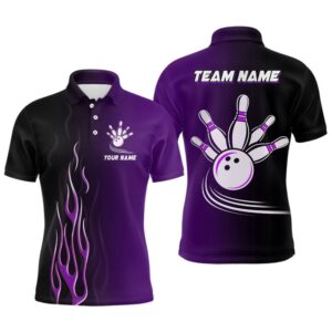 Gradient Black Purple Bowling League Polo Shirt…