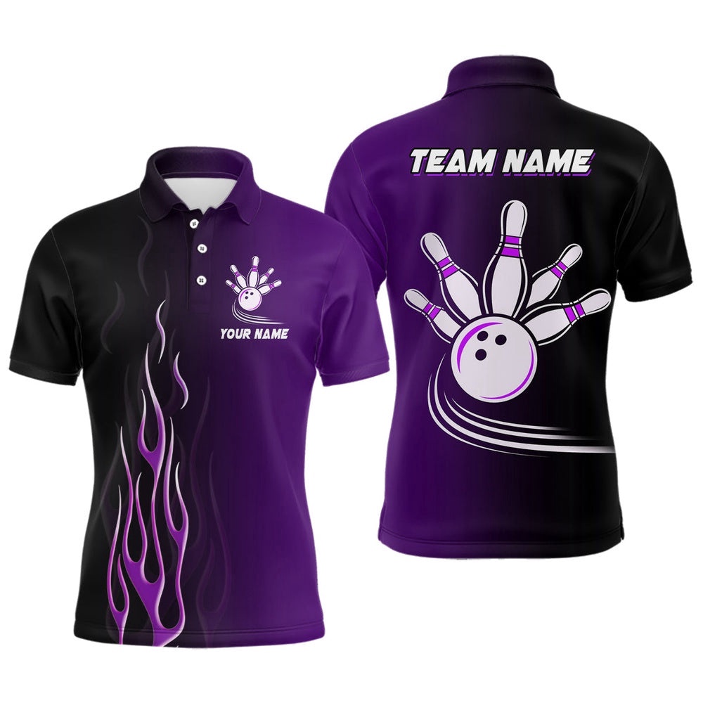 Gradient Black Purple Bowling League Polo Shirt Custom Men Bowling Polo Shirt, Gifts For Bowling Team, Personalized Bowling Team Shirt Gradient Black Purple Bowling League Polo Shirt Custom Men Bowling Polo Shirt, Gifts For Bowling Team, Personalized Bowling Team Shirt