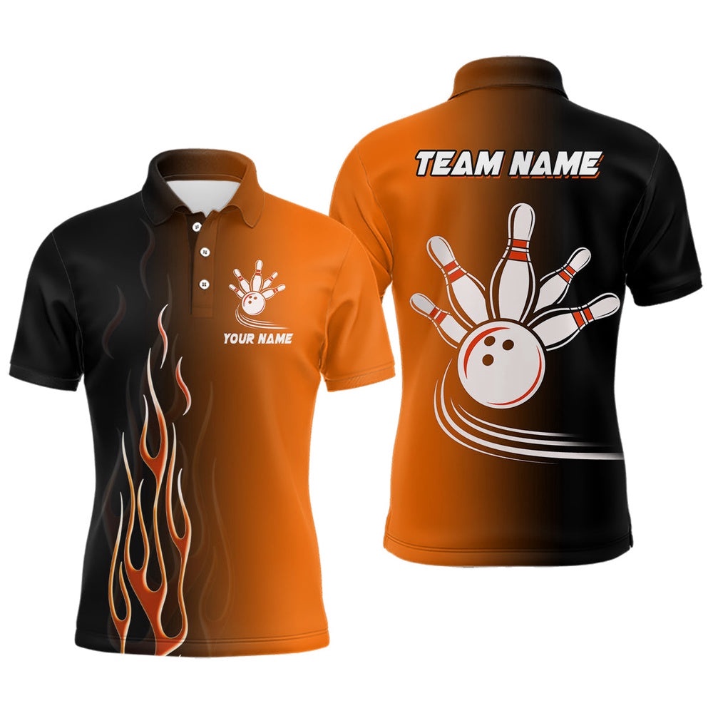 Gradient Orange Black Bowling League Polo Shirt Custom Bowling Shirt For Men, Gifts For Bowling Team, Personalized Bowling Team Shirt Gradient Orange Black Bowling League Polo Shirt Custom Bowling Shirt For Men, Gifts For Bowling Team, Personalized Bowling Team Shirt