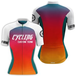 Gradient Orange Women Cycling Jersey With 3…