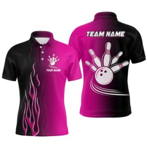 Gradient Pink & Black Bowling League Polo…