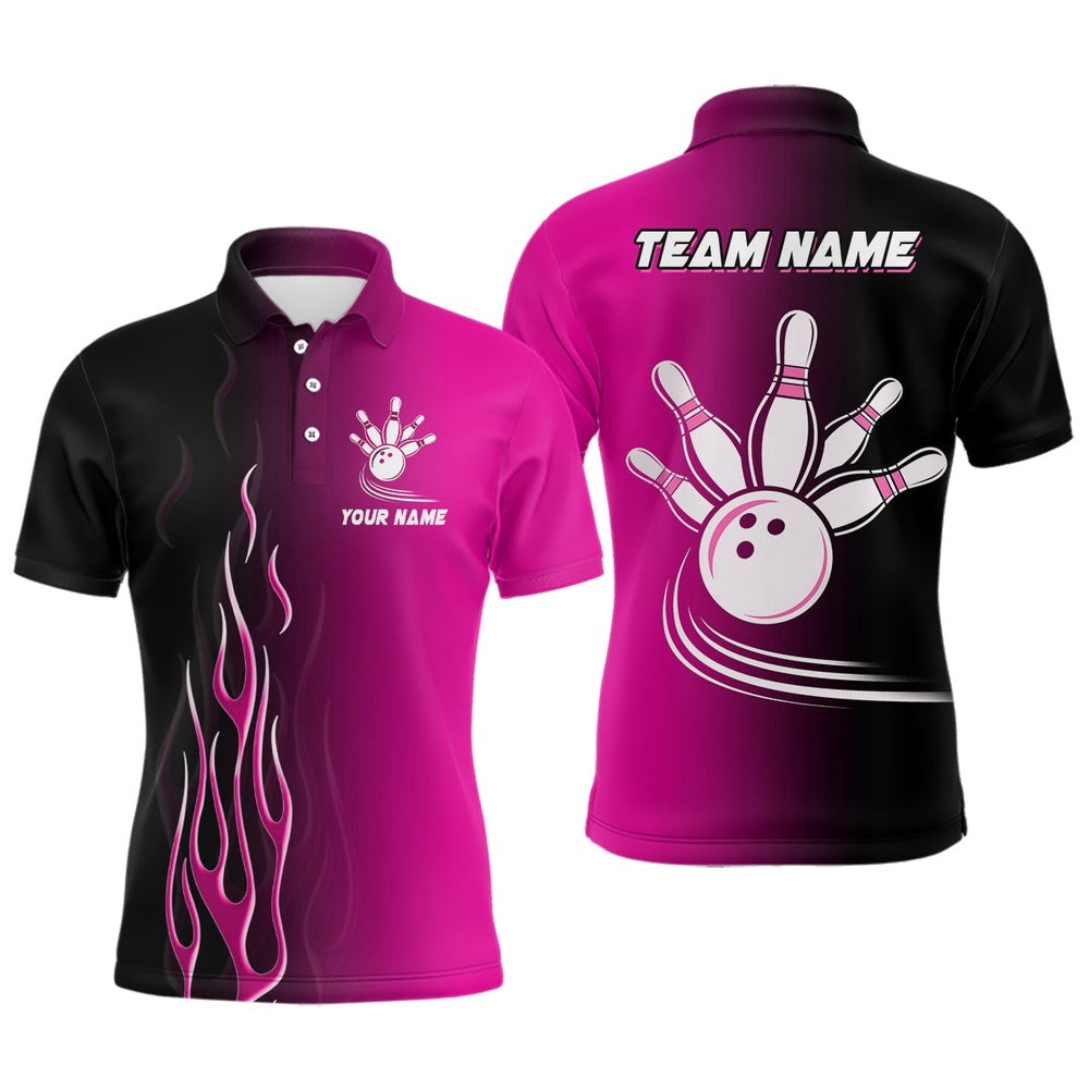 Gradient Pink & Black Bowling League Polo Shirt Custom Bowling Shirt For Men, Gifts For Bowling Team, Personalized Bowling Team Shirt Gradient Pink & Black Bowling League Polo Shirt Custom Bowling Shirt For Men, Gifts For Bowling Team, Personalized Bowling Team Shirt