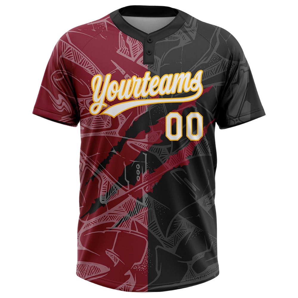 Graffiti Pattern Black Crimson Gold 3D Two Button Unisex Softball Jersey, Custom Team Softball Jersey Graffiti Pattern Black Crimson Gold 3D Two Button Unisex Softball Jersey, Custom Team Softball Jersey