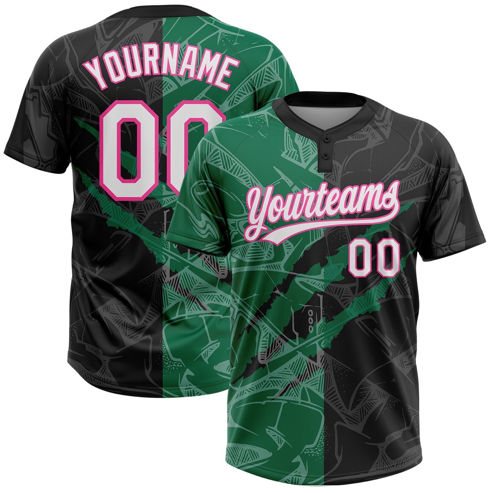 Graffiti Pattern Black Kelly Green Pink 3D Two Button Unisex Softball Jersey, Custom Team Softball Jersey Graffiti Pattern Black Kelly Green Pink 3D Two Button Unisex Softball Jersey, Custom Team Softball Jersey