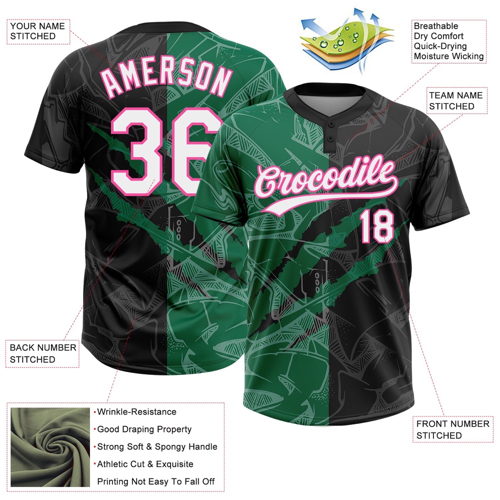 Graffiti Pattern Black Kelly Green Pink 3D Two Button Unisex Softball Jersey, Custom Team Softball Jersey Graffiti Pattern Black Kelly Green Pink 3D Two Button Unisex Softball Jersey, Custom Team Softball Jersey