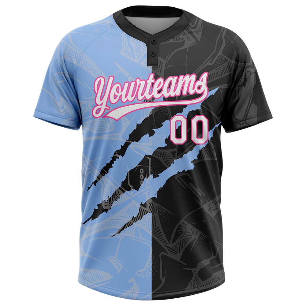 Graffiti Pattern Black Light Blue Pink 3D Two Button Unisex Softball Jersey, Custom Team Softball Jersey Graffiti Pattern Black Light Blue Pink 3D Two Button Unisex Softball Jersey, Custom Team Softball Jersey