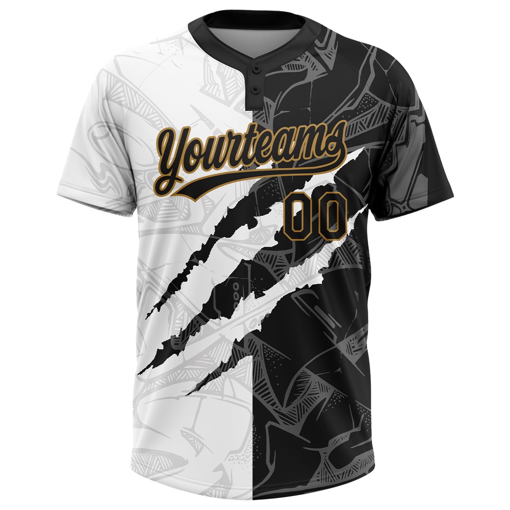 Graffiti Pattern Black Old Gold 3D Two Button Unisex Softball Jersey, Custom Team Softball Jersey Graffiti Pattern Black Old Gold 3D Two Button Unisex Softball Jersey, Custom Team Softball Jersey
