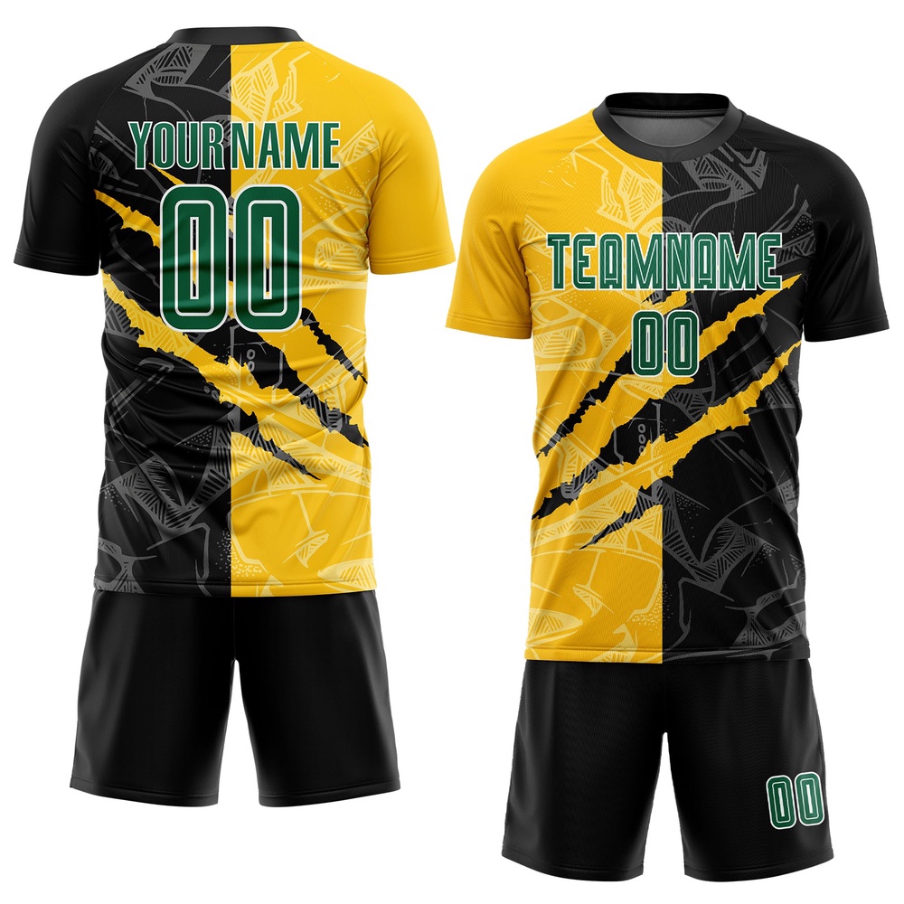Graffiti Pattern Kelly Green Black Yellow Scratch Sublimation Soccer Uniform Jersey, Custom Team Soccer Jersey Shirt Graffiti Pattern Kelly Green Black Yellow Scratch Sublimation Soccer Uniform Jersey, Custom Team Soccer Jersey Shirt
