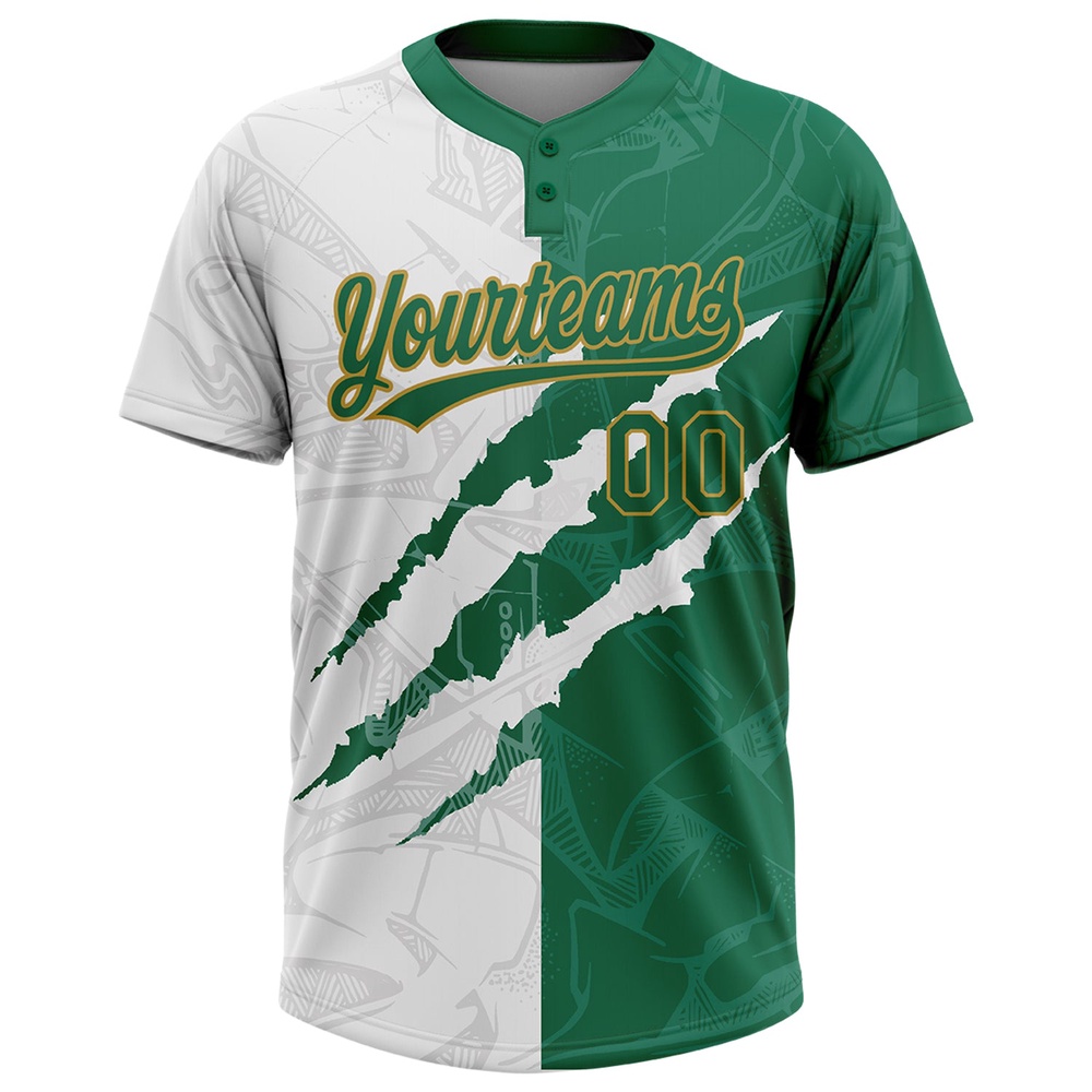 Graffiti Pattern Kelly Green Old Gold 3D Two Button Unisex Softball Jersey, Custom Team Softball Jersey Graffiti Pattern Kelly Green Old Gold 3D Two Button Unisex Softball Jersey, Custom Team Softball Jersey