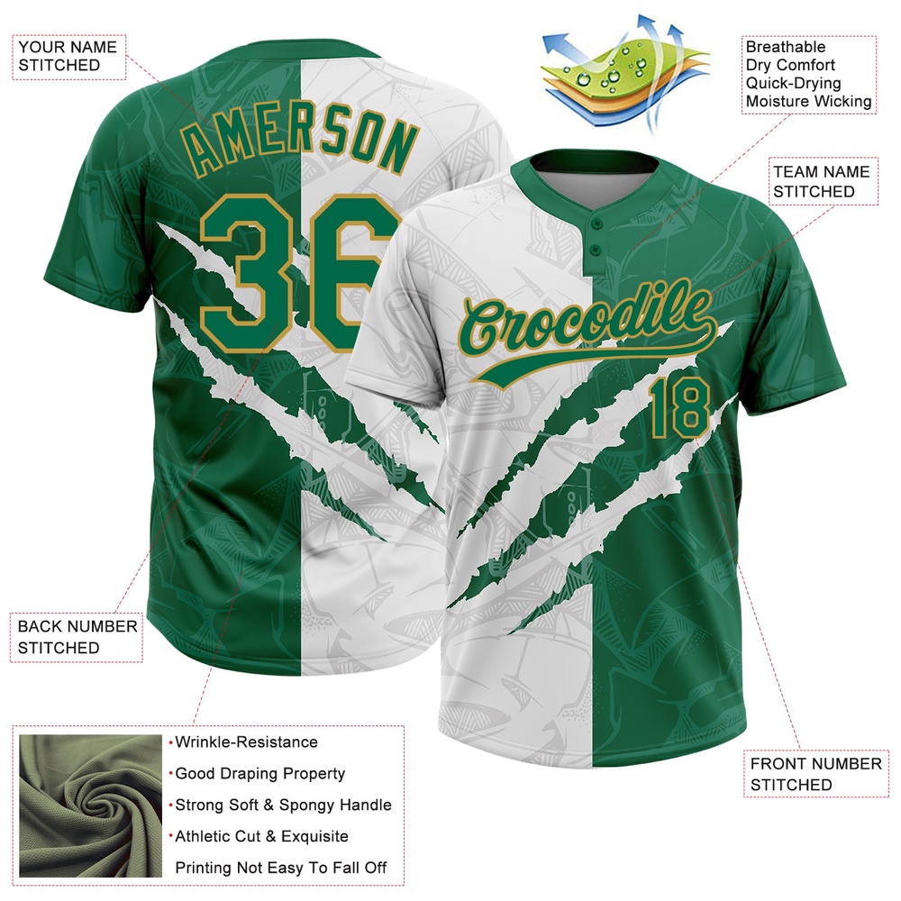 Graffiti Pattern Kelly Green Old Gold 3D Two Button Unisex Softball Jersey, Custom Team Softball Jersey Graffiti Pattern Kelly Green Old Gold 3D Two Button Unisex Softball Jersey, Custom Team Softball Jersey