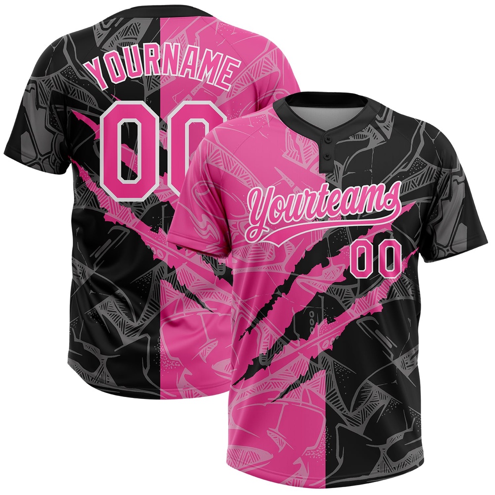 Graffiti Pattern Pink Black 3D Two Button Unisex Softball Jersey, Custom Team Softball Jersey Graffiti Pattern Pink Black 3D Two Button Unisex Softball Jersey, Custom Team Softball Jersey