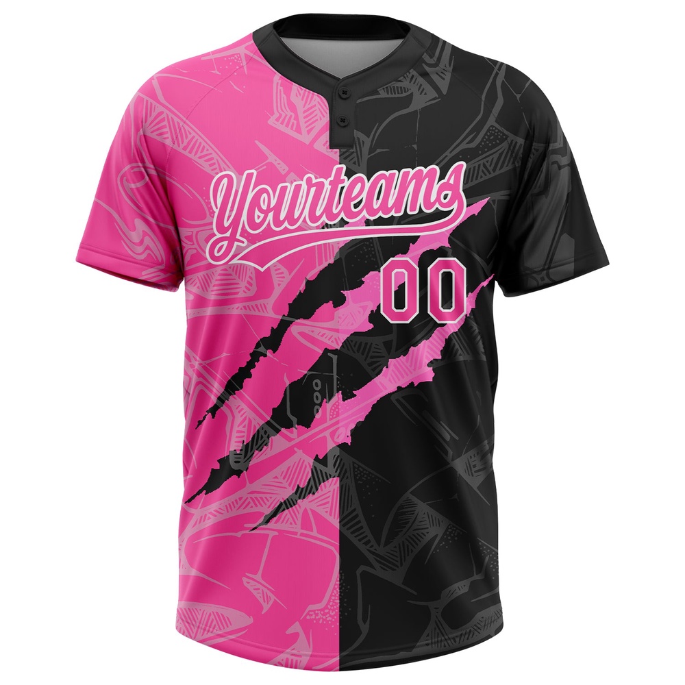 Graffiti Pattern Pink Black 3D Two Button Unisex Softball Jersey, Custom Team Softball Jersey Graffiti Pattern Pink Black 3D Two Button Unisex Softball Jersey, Custom Team Softball Jersey