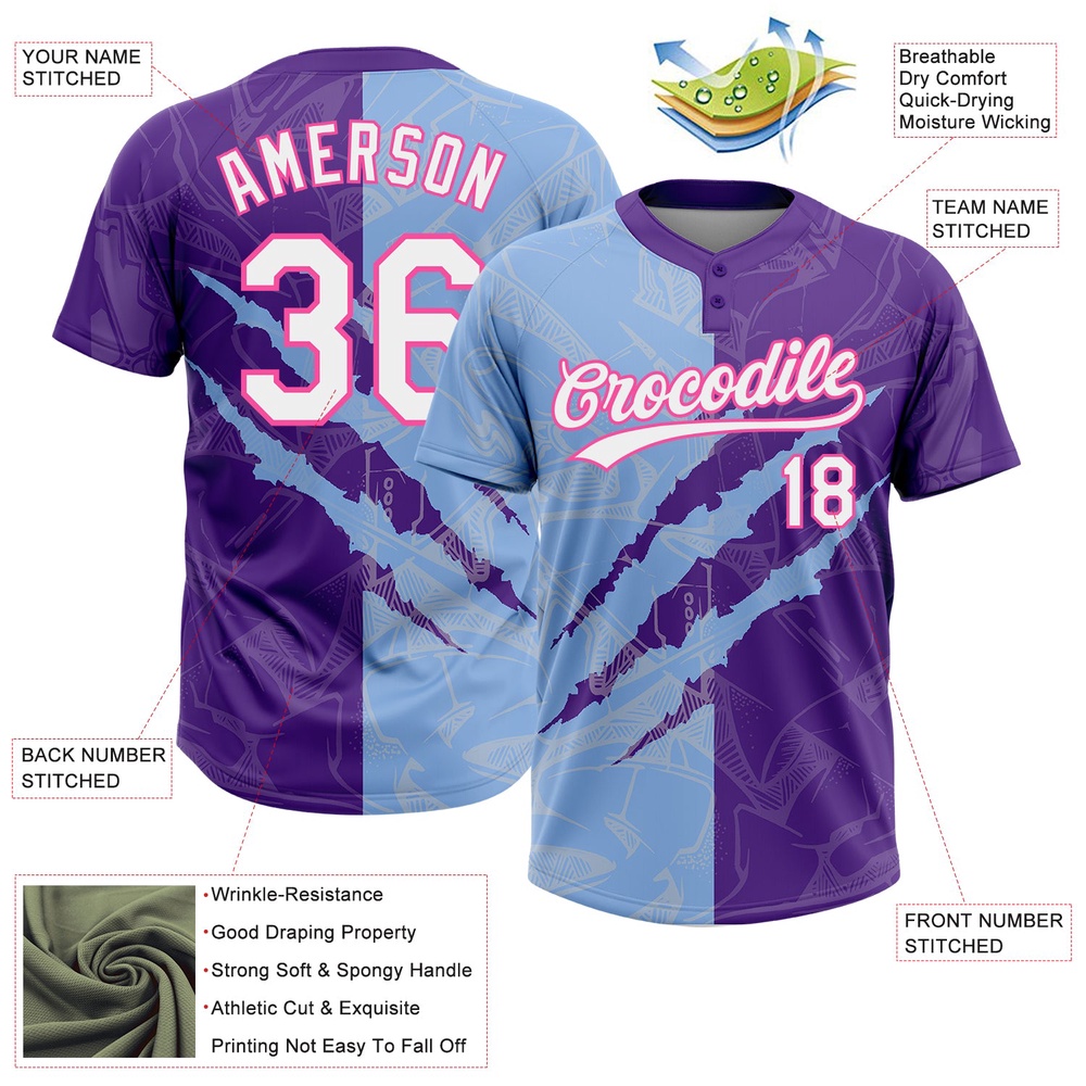 Graffiti Pattern Purple Light Blue Pink 3D Two Button Unisex Softball Jersey, Custom Team Softball Jersey Graffiti Pattern Purple Light Blue Pink 3D Two Button Unisex Softball Jersey, Custom Team Softball Jersey