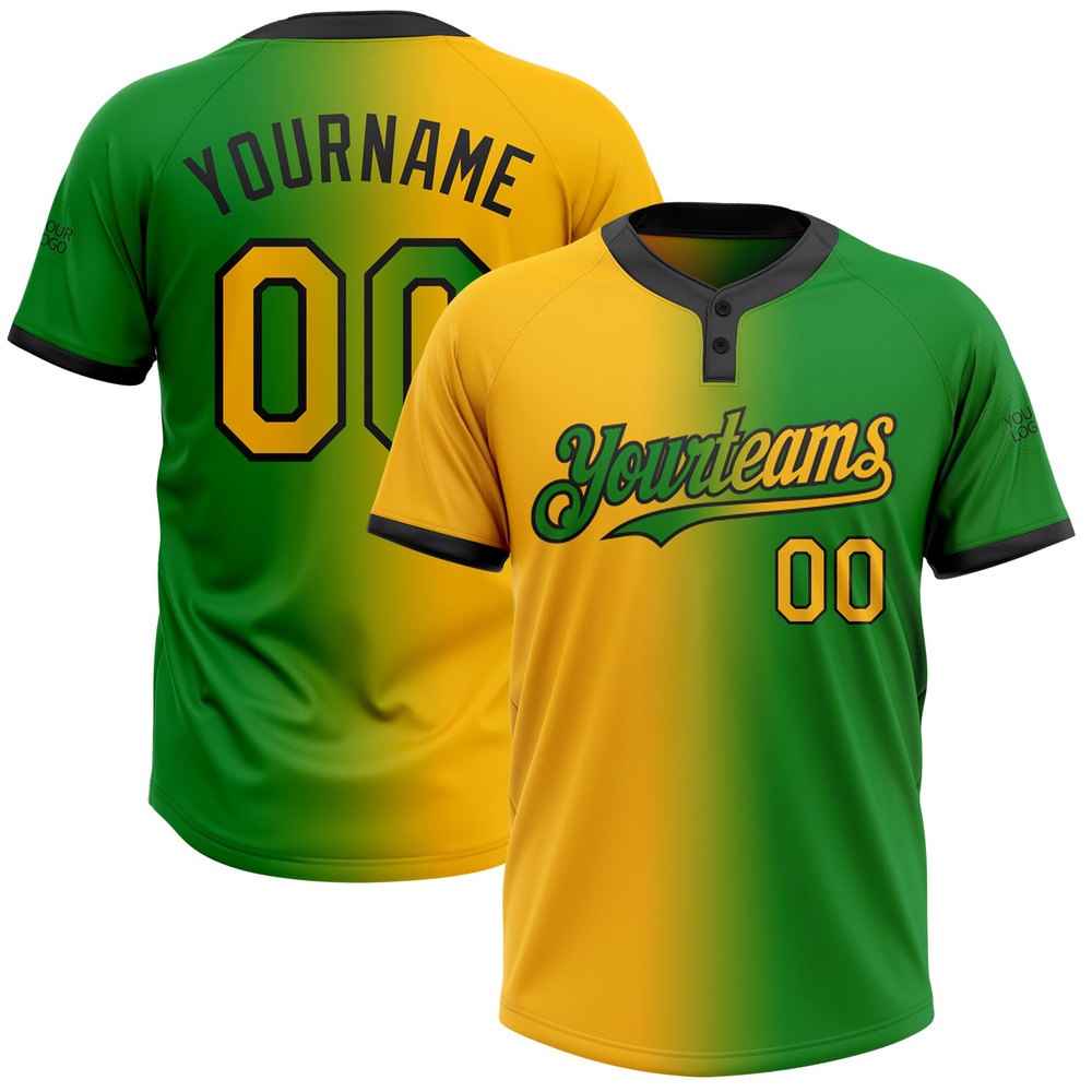 Grass Green Gold Black Gradient Fashion Two Button Unisex Softball Jersey, Custom Team Softball Jersey Grass Green Gold Black Gradient Fashion Two Button Unisex Softball Jersey, Custom Team Softball Jersey