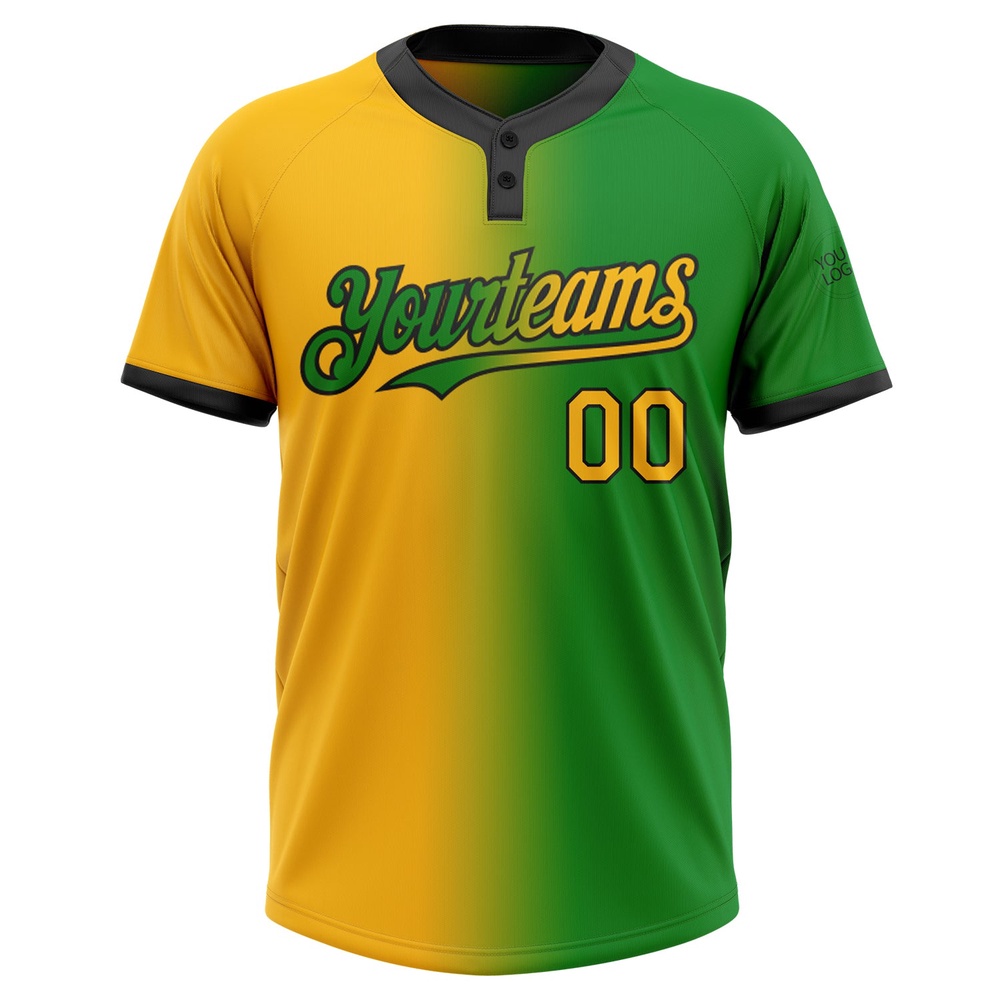 Grass Green Gold Black Gradient Fashion Two Button Unisex Softball Jersey, Custom Team Softball Jersey Grass Green Gold Black Gradient Fashion Two Button Unisex Softball Jersey, Custom Team Softball Jersey
