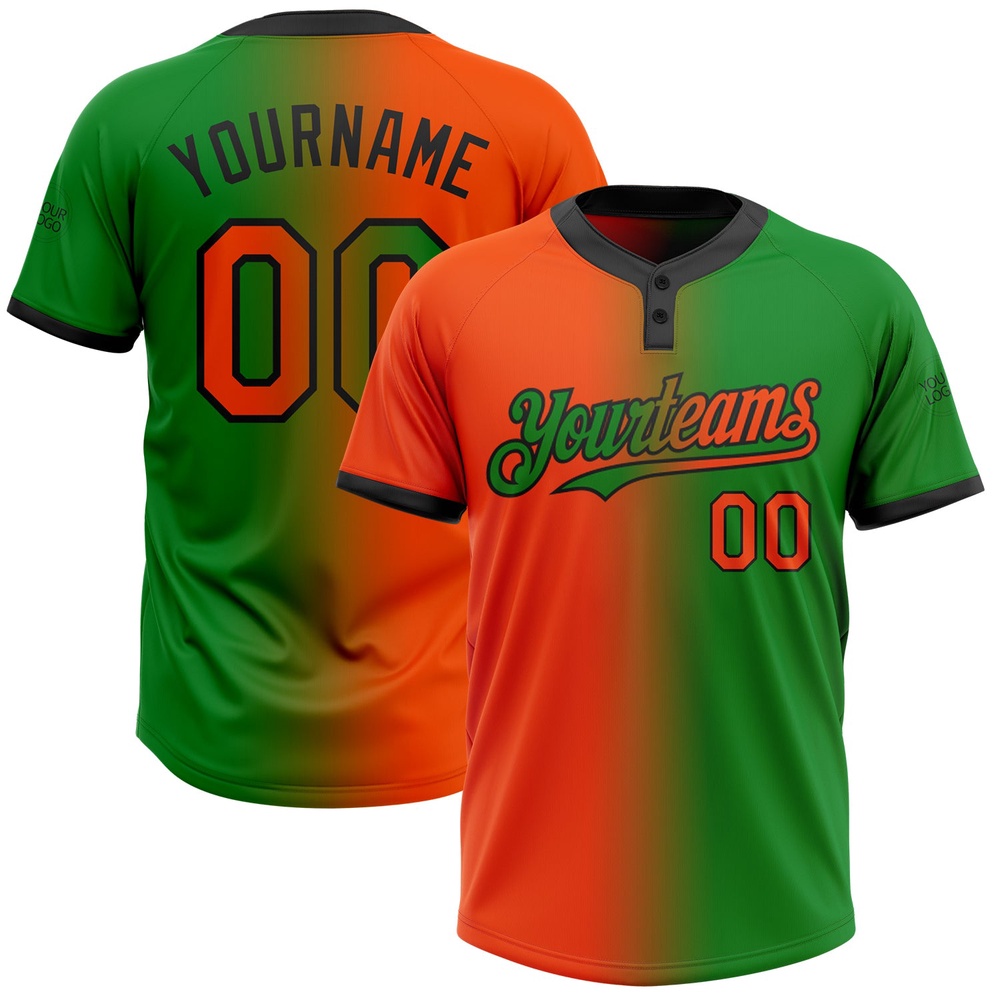 Grass Green Orange Black Gradient Fashion Two Button Unisex Softball Jersey, Custom Team Softball Jersey Grass Green Orange Black Gradient Fashion Two Button Unisex Softball Jersey, Custom Team Softball Jersey