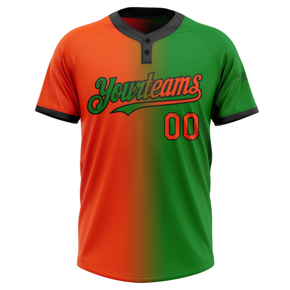 Grass Green Orange Black Gradient Fashion Two Button Unisex Softball Jersey, Custom Team Softball Jersey Grass Green Orange Black Gradient Fashion Two Button Unisex Softball Jersey, Custom Team Softball Jersey