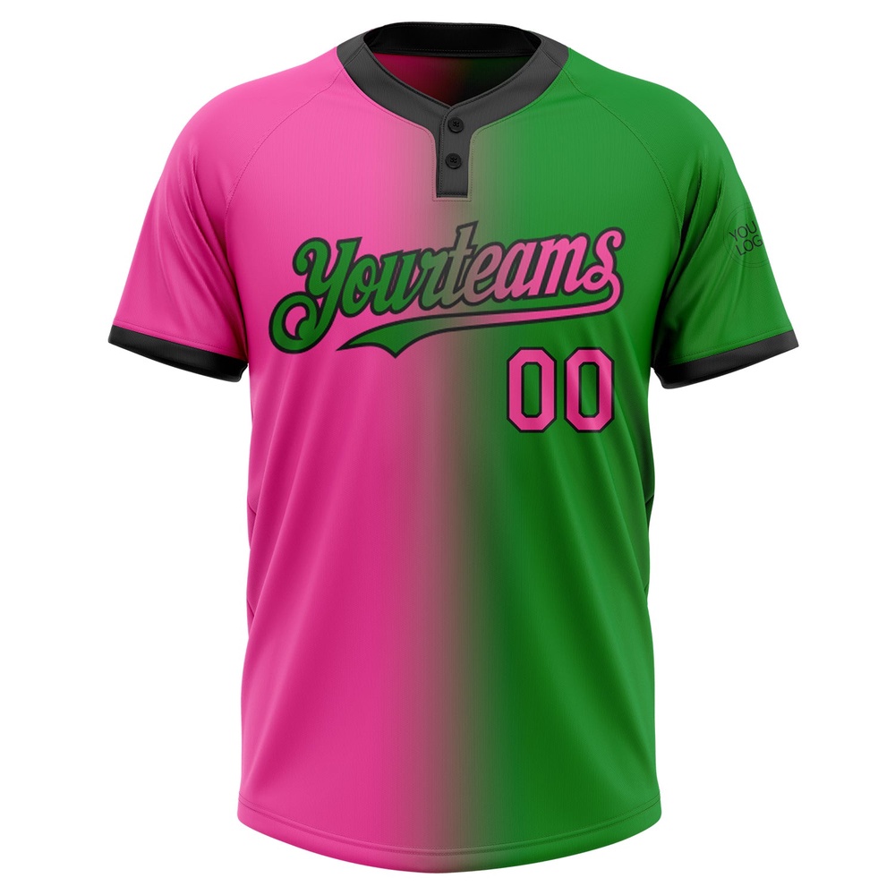 Grass Green Pink Black Gradient Fashion Two Button Unisex Softball Jersey, Custom Team Softball Jersey Grass Green Pink Black Gradient Fashion Two Button Unisex Softball Jersey, Custom Team Softball Jersey