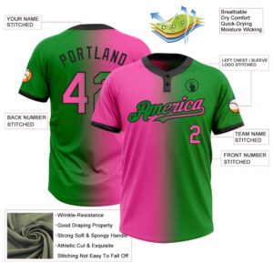 Grass Green Pink Black Gradient Fashion Two Button Unisex Softball Jersey Custom Team Softball Jersey 3 zwzxqa.jpg