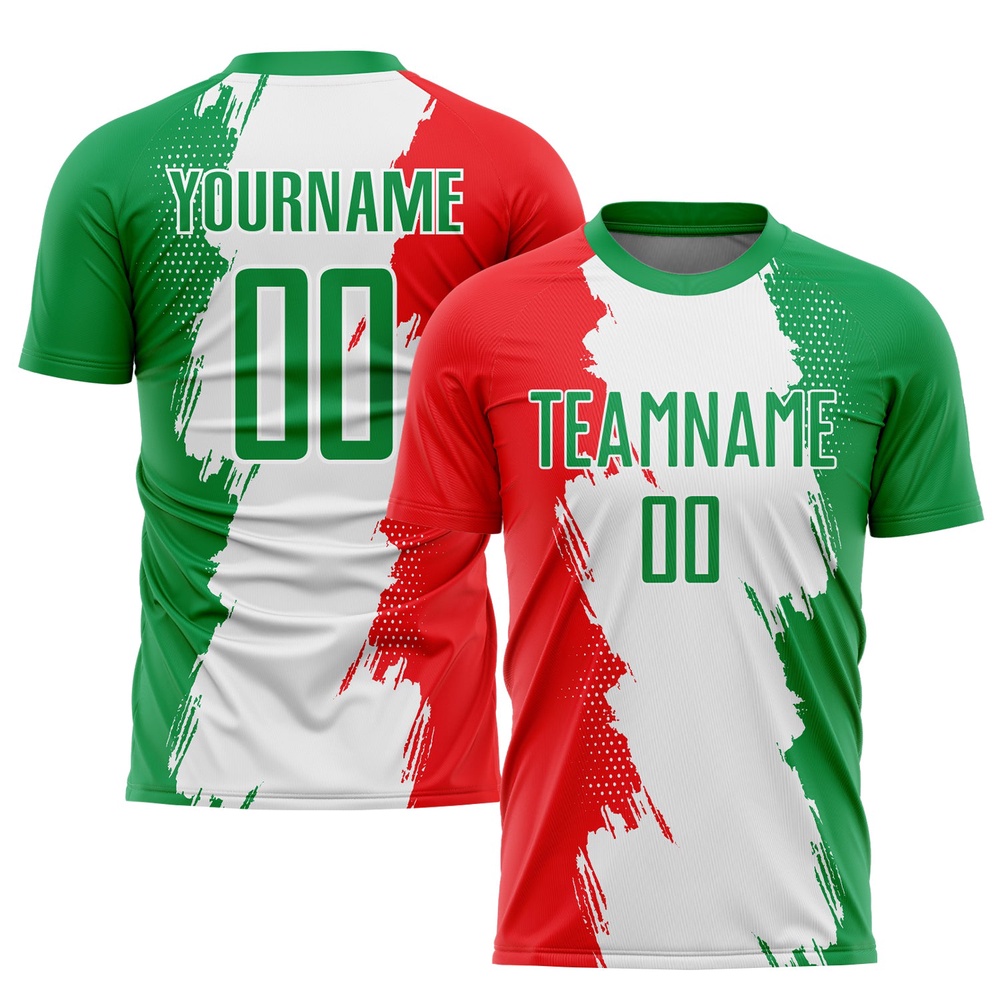 Grass Green Red White Sublimation Mexico Soccer Uniform Jersey, Custom Team Soccer Jersey Shirt Grass Green Red White Sublimation Mexico Soccer Uniform Jersey, Custom Team Soccer Jersey Shirt