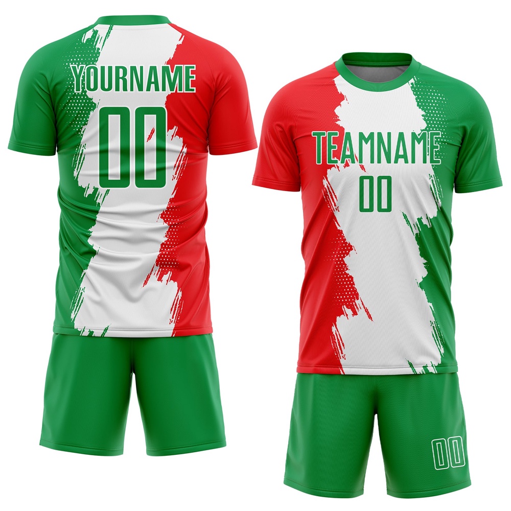 Grass Green Red White Sublimation Mexico Soccer Uniform Jersey, Custom Team Soccer Jersey Shirt Grass Green Red White Sublimation Mexico Soccer Uniform Jersey, Custom Team Soccer Jersey Shirt