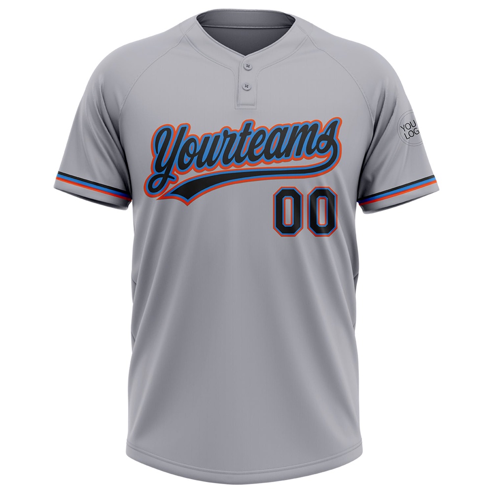Gray Black Electric Blue Orange Two Button Unisex Softball Jersey, Custom Team Softball Jersey Gray Black Electric Blue Orange Two Button Unisex Softball Jersey, Custom Team Softball Jersey