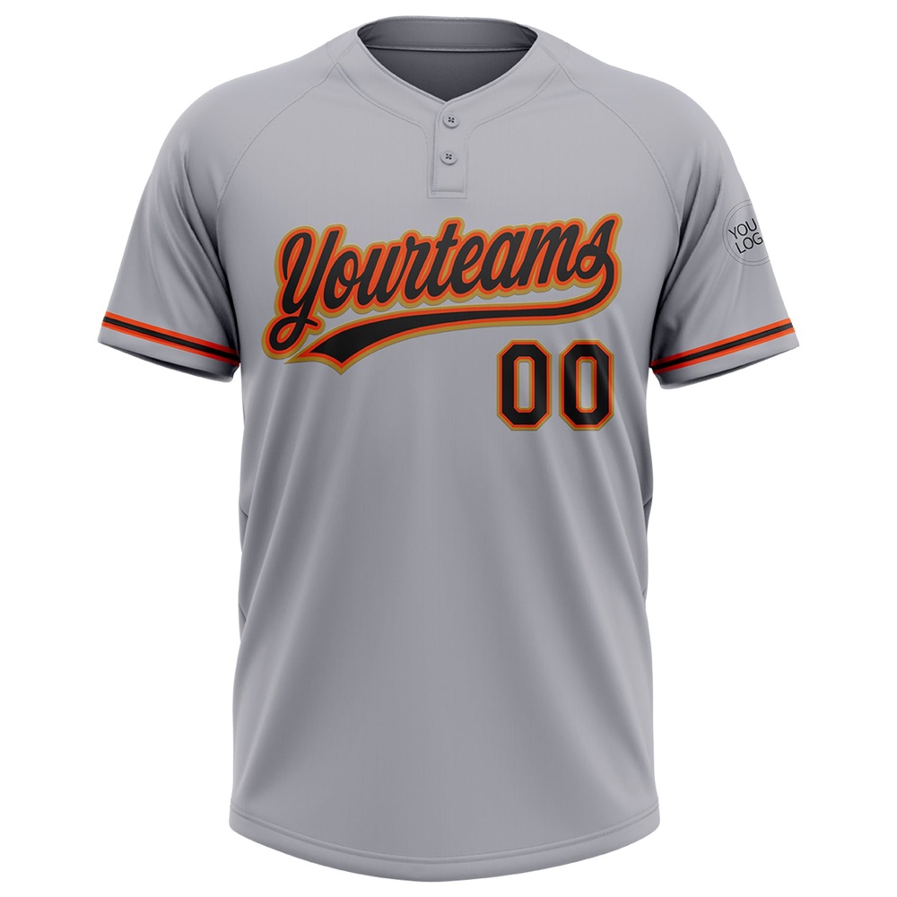 Gray Black Orange Old Gold Two Button Unisex Softball Jersey, Custom Team Softball Jersey Gray Black Orange Old Gold Two Button Unisex Softball Jersey, Custom Team Softball Jersey