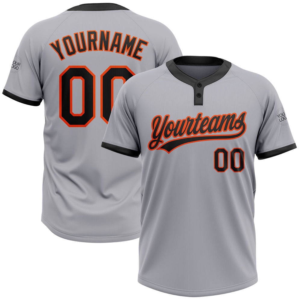 Gray Black Orange Two Button Unisex Softball Jersey, Custom Team Softball Jersey Gray Black Orange Two Button Unisex Softball Jersey, Custom Team Softball Jersey