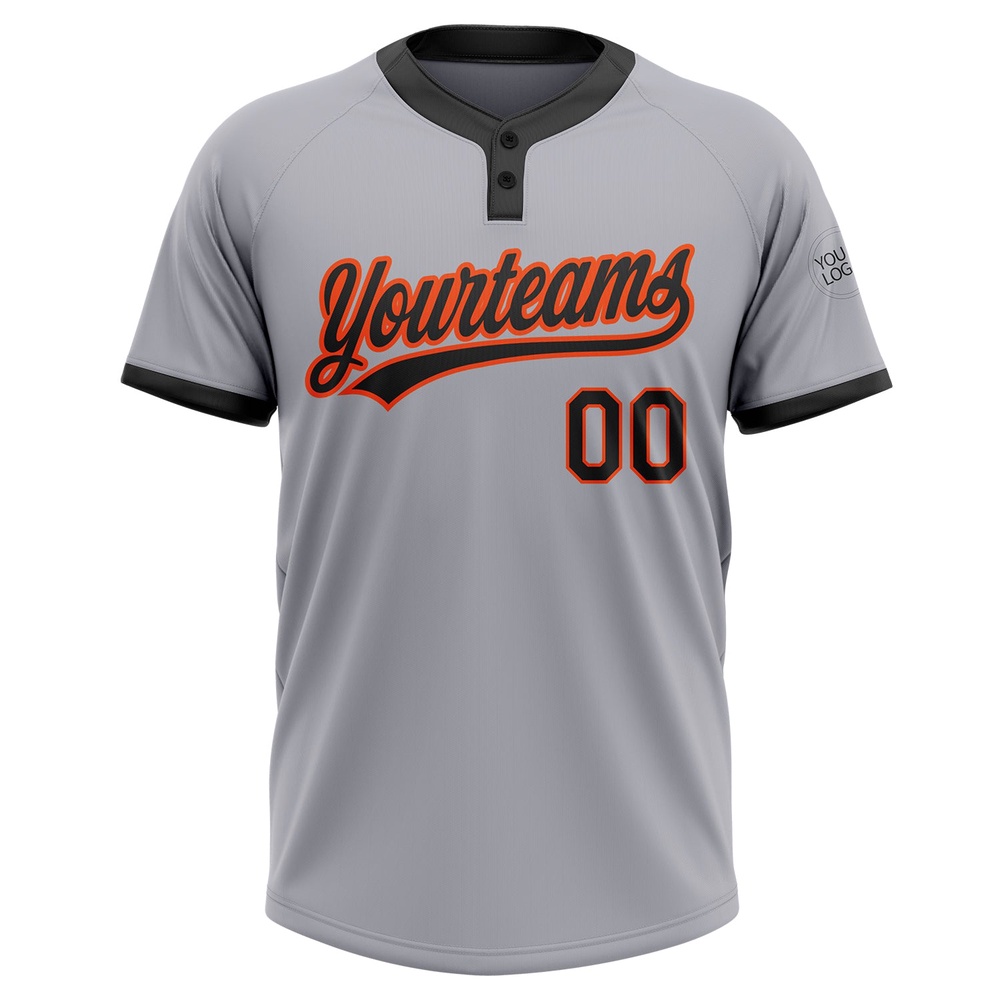 Gray Black Orange Two Button Unisex Softball Jersey, Custom Team Softball Jersey Gray Black Orange Two Button Unisex Softball Jersey, Custom Team Softball Jersey